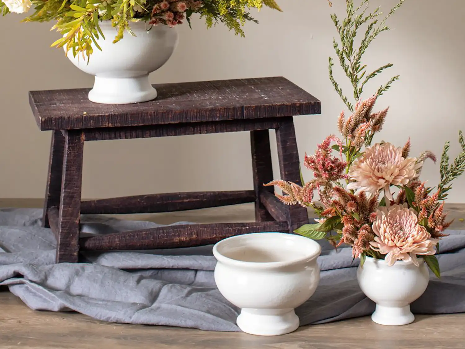 White Compote Vase Floral Home and Holiday