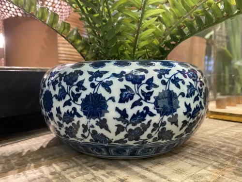 chinoiserie planter with plant