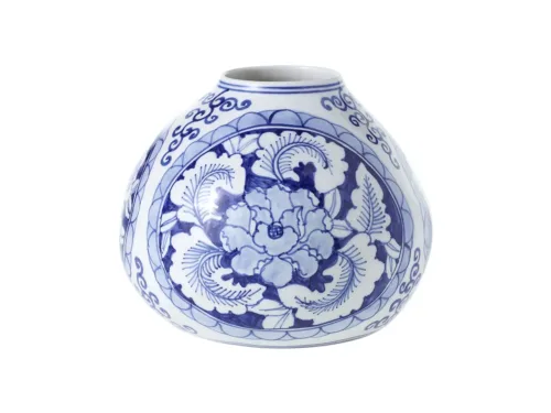 short round blue and white vase