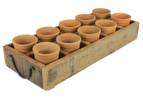 terra cotta pots and tray